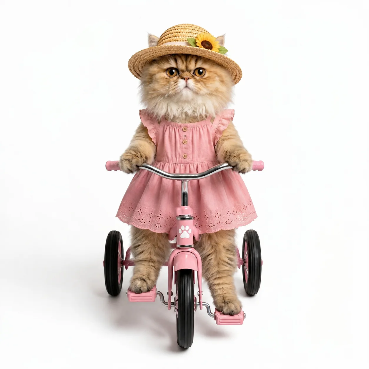 ピンクの服で三輪車に乗る金ちゃん